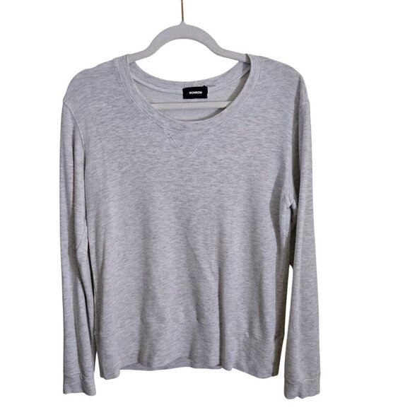 Monrow Textured Tri- Blend Fitted Long Sleeve Crew Gray Size S - Picture 2 of 7
